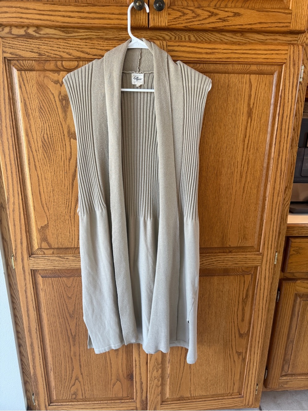 Sleeveless Open-Front Knit Cardigan Vest - Taupe